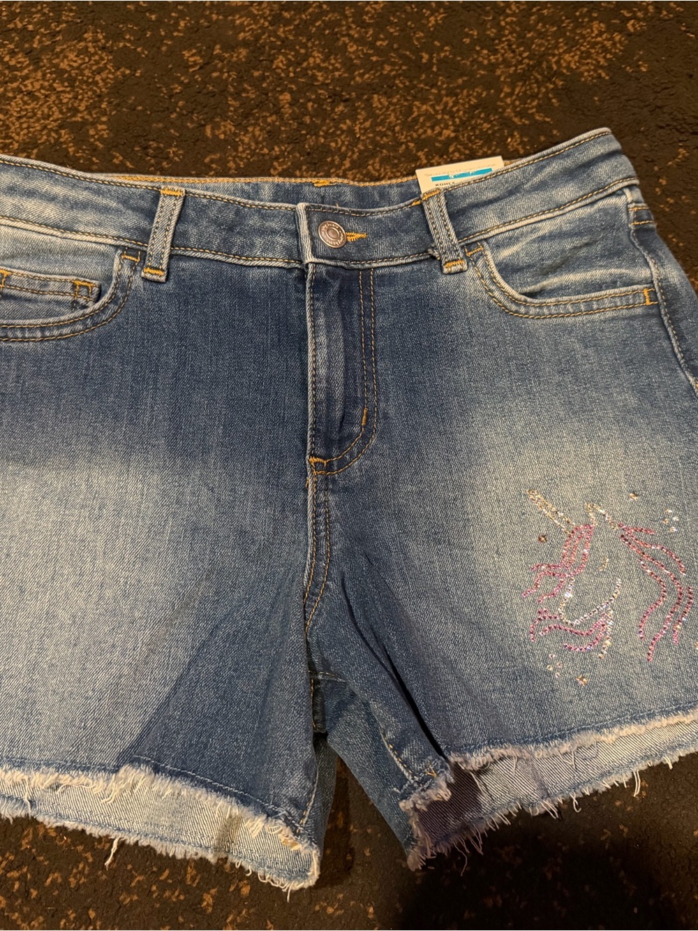 Jumping beans Blue Denim Shorts with Pink Unicorn Accent